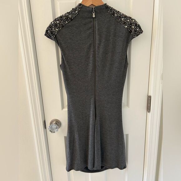 Laundry by Shelli Segal Beaded Gray Ruched Jersey Cocktail Dress - Size 8 - Picture 6 of 11